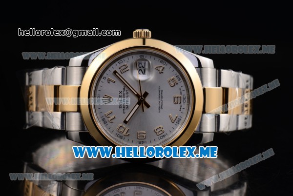 Rolex Day-Date II Asia Automatic Two Tone Case/Bracelet with Silver Dial and Yellow Gold Markers - Click Image to Close